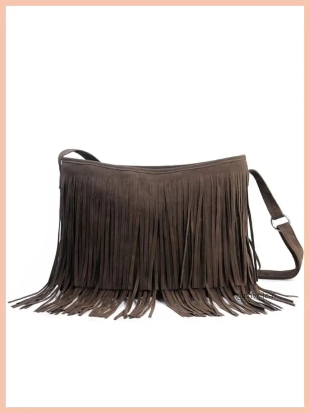 Faux Suede Leather Hobo Crossbody Bag with Tassel Fringe